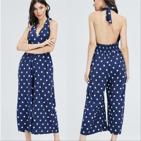 JUMPSUIT NAVY BLUE RELAXED FIT JUMPSUIT - Picture 1 of 3